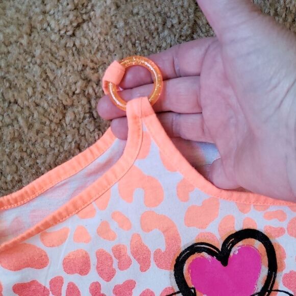 EUC Cute Justice Cold Shoulder Pink Orange Animal Print "Love One Another" Sz 12 - Picture 3 of 7